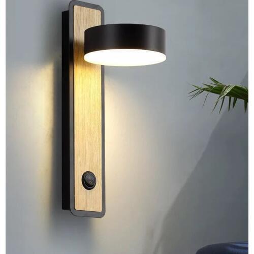 Wooden LED wall lamp with switch bedroom living room Nordic modern wall light aisle study reading sconce white black wall lamps