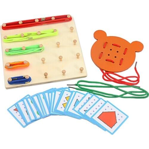 Montessori Geometric Creative Nail Board with Threading Board Basic Life Skills Training Toys for Unisex Baby Early Learning Toy