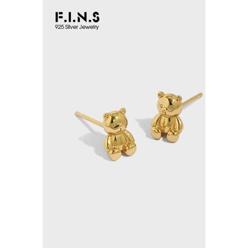 F.I.N.S Original Design Minimalist Little Bear Pure S925 Sterling Silver Earrings Female Girls Small Bear Stud Earrings Fine
