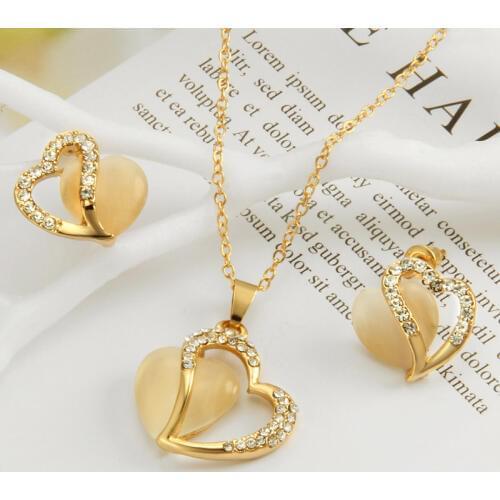 Hesiod Romantic Crystal Opal Heart Pendant Jewelry Sets for Women Gold Chain Wedding Jewelry Wholesale