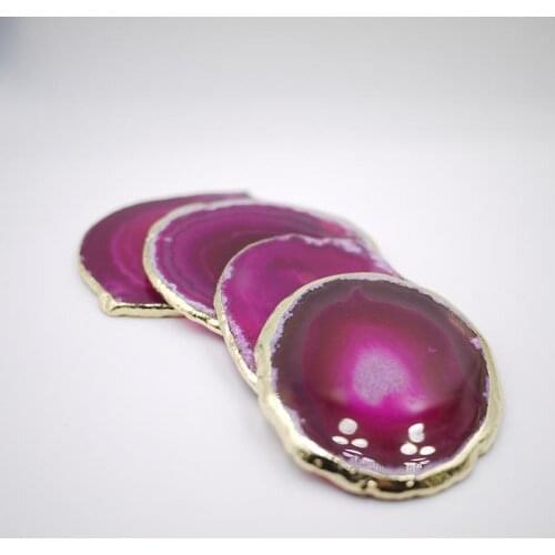 Imported from Brazil Fashionable Coasters Grotto Gold Rimmed Pads/Golden Purple Blue Agate Tablets/Cup Mats