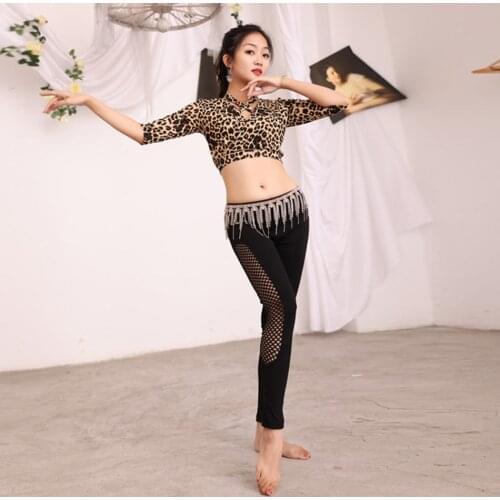 2021 New S265+K30320 Womens Belly Dance Dress Dancing Suit Practice Clothes Leopard Design Pants+Top Bellydance Set Suit