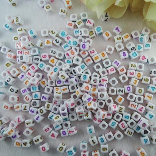 Big Hole White Mixed Number 0-9 Cubic Acrylic Loose DIY Beads 7x7mm DIY Handmade Jewelry Accessories 300pcs LB-14