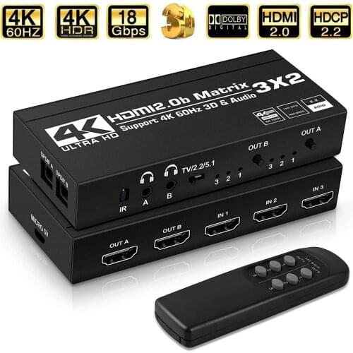 2021 3x2 Matrix Switch Splitter with SPDIF and L/R 3.5mm HDR HDMI-compatible Switch 4x2 Support HDCP 2.2 ARC 3D 4K@60Hz for PS5