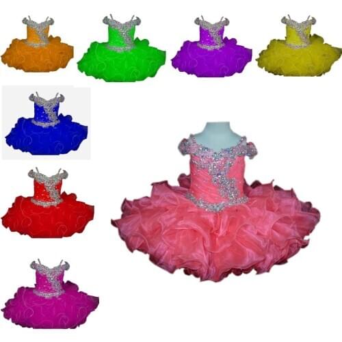 2021 Fashion Coral Ruffles Cupcake Toddler Little Girls Pageant Prom Formal Wedding Party Dresses Flower Girl Dress Crystal