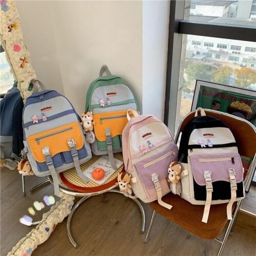 Summer Contrast Color Fashion Womens Backpack Multi-pocket Large-capacity Travel Bag Nylon Waterproof Student School Bags