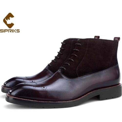 Sipriks Top Quality Zip Boots Genuine Leather Mens Ankle Booties Lace Up Martin Shoes Elegant Black Dark Brown Cowboy Boot 44