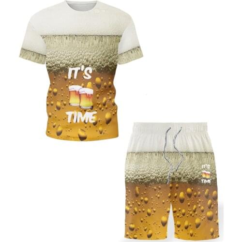Mens T-shirt + Shorts Set summer ventilation casual T-shirt running set 2021 new print beer fashion home mens sports suit
