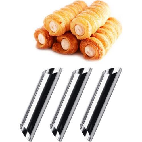 New 3Pcs Stainless Steel Cannoli Form Tube Horn Mold Non-stick Cream DIY Baking Tool