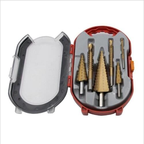 1Set New 4-12mm/4-20/4-32 High-Speed Steel Titanium-Plated Triangle Shank Straight Groove Step Drill 3/6/8 Saw Drill 6-Piece Set