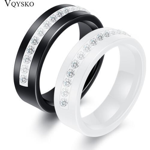 Black White Ceramic Ring With One Row Australia Zircon Wedding Engagement Rings for Women