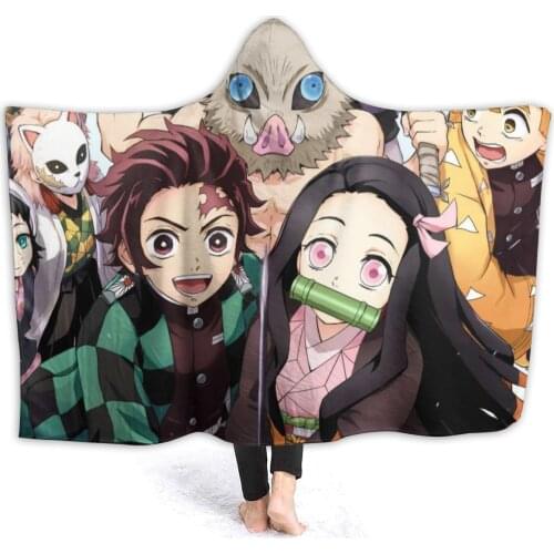 Demon Slayer Hooded Blanket 3D full print Wearable Blanket Adults Kids style