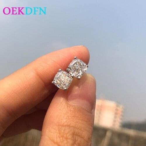 OEKDFN Real 925 Silver Stud Earrings Created Moissanite Gemstone Wedding Engagement Ear Studs Earrings Fine Jewelry Wholesale