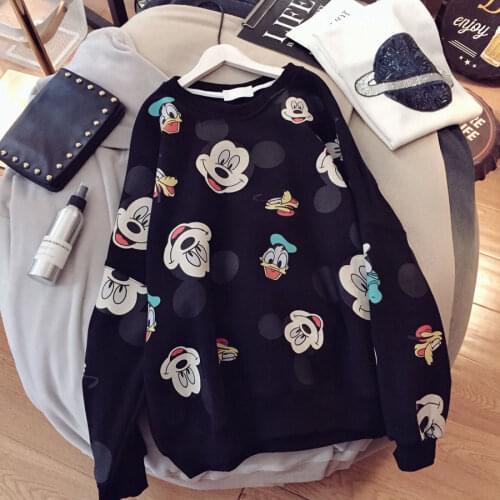 Disney mickey mouse Girls Boys Fall/Winter Round Neck Sweater Warm Long Sleeve Loose Plus Fleece Sweatshirt Minnie Jacket
