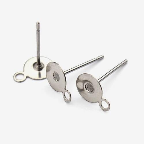 Stainless Steel Stud Earrings Bases Blank Settings Flat Circle Glue Pad with Loop Cabochons Ear Pins Earrings post DIY Findings
