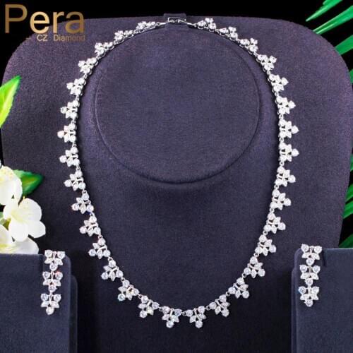 Pera Gorgeous Sparkling White Cubic Zircon Leaf Choker Necklace Earrings Sets for Women Fashion Wedding Brand Party Jewelry J381
