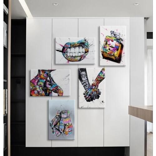 Posters and Prints Street Graffiti Art Lover Hands Lip Perfume Pictures for Living Room Decor Abstract Canvas Painting No Frame