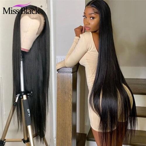 Miss Black Brazilian Glueless Silky Straight 13x4 Lace Front Human Hair Wigs 4x4 Transparent HD Lace Closure Wig For Black Women