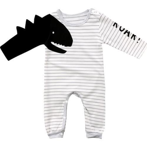 Pudcoco 2019 New born Infant Clothing Toddler Baby Boy Girl Long Sleeve 3D Dinosaur Romper Jumpsuit Striped Fall Outfits Set