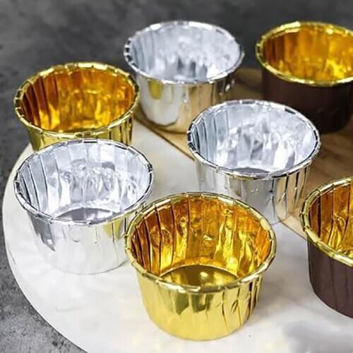 Roll Rim Cake Cup Aluminum Foil Hat Cup Disposable Cake Mould Gold Silver Baking Tools Heat Heat Resistant Cupcakes 50PCS