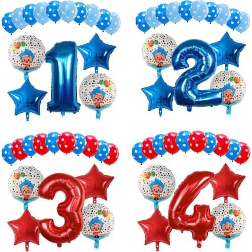 15pcs/set Plim Clown Foil Helium Balloons 30inch Number Air Globos Children Happy Birthday Party Decorations Kids Toys Gifts