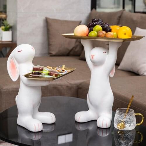 Nordic Creative Cute Rabbit Tray Ornaments Living Room Entrance Storage Key Storage Figurines Crafts Home Decoration Accessories