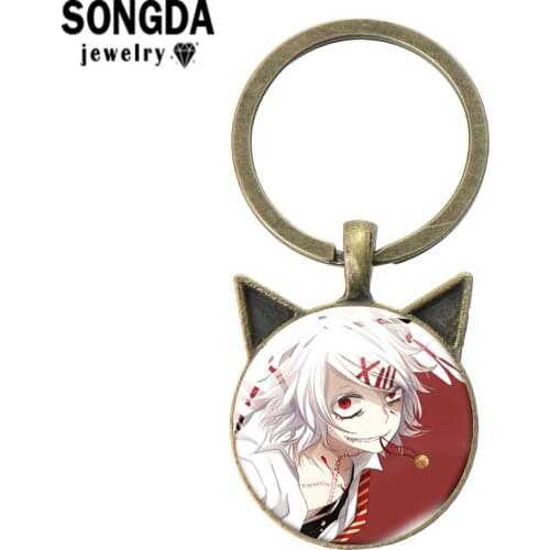 SONGDA Anime Tokyo Ghoul Picture Keychain Cute Cat Ear Shape Metal Key Chain Zinc Alloy Accessories Souvenir Gift for Boys Girls