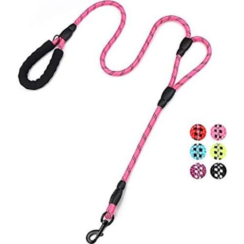 5 FT Reflective Rope Dog Lead Strong Leash Black with 2 Comfortable Padded Handles