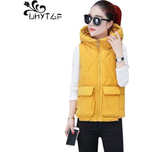 UHYTGF Autumn winter vest waistcoat womens fashion down jacket hooded warm Parker jacket casual 3XL plus size vests female 341