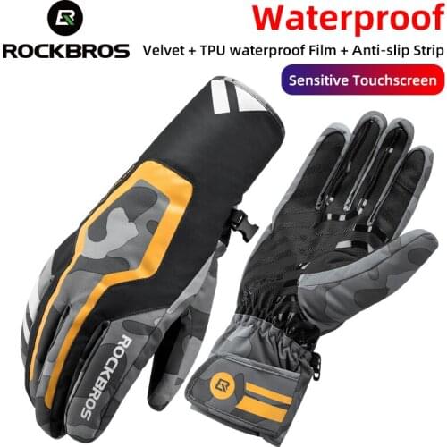 ROCKBROS Cycling Gloves Warm Windproof Waterproof Winter Mens Mountain Road Bike TPU Touch Screen Full Finger Electric Gloves