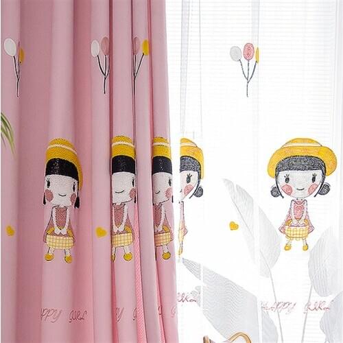 High-end pink curtains for princess girl kids living room children bedroom cartoon Chefney embroidery kindergarten curtain