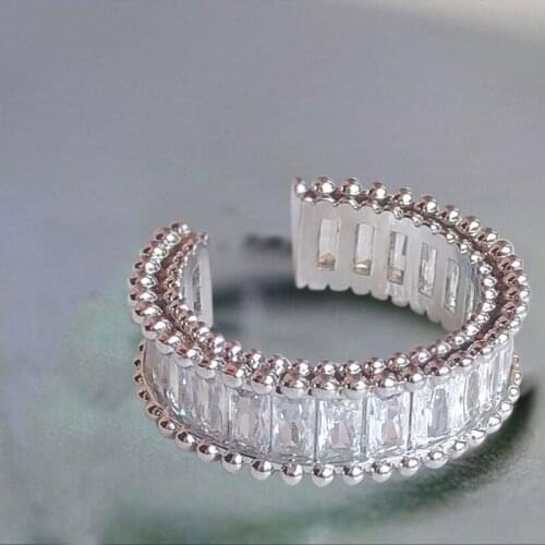 Japanese Luxury CZ Full Zircon Finger Ring Fashion Lady Rhinestone Opening Silver Plated Ring Suitable for Womens Party Jewelry