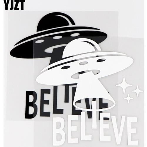 YJZT 13.6×13.6CM Interesting Ufo Believe Car Stickers Funny Window Decor Vinyl Decals Black / Silver 10A-0420