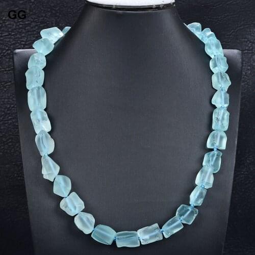 GuaiGuai Jewelry 20" Amazonite Blue Glass Rough Nugget Necklace For Women Lady Jewelry Gift