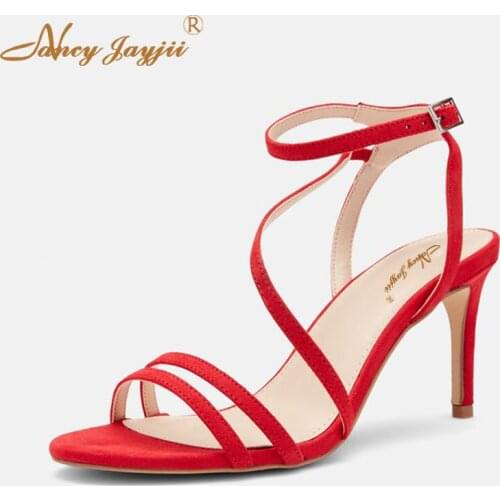 Women Sandals Ladies Female Shoes Red solid T-tied Super High Thin heels Sweet Party Wedding Leisure Fashion Nancyjayjii 2019