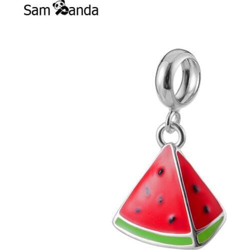 Original 100% 925 Sterling Silver Bead Charm Watermelon Pendant Dangle Charms Summer Fit Pandora Bracelets Women Diy Jewelry