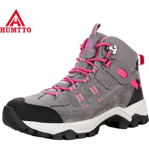 HUMTTO Outdoor Mountain Camping Sneakers for Women Waterproof Hiking Shoes Leather Sport Hunting Climbing Trekking Boots Woman