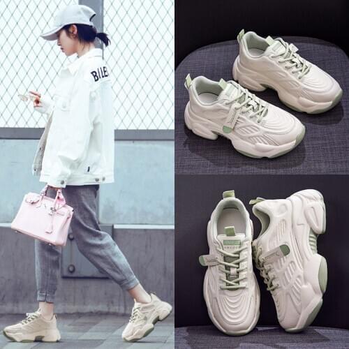 PRINCEMIU Chunky Sneakers Women Genuine Cow Leather Cross-Tied Platform Fashion Sports Running Shoes Mixed Colors Handmade