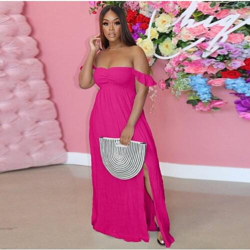 Cold Shoulder Slash Neck Backless Bohemian Dress Women Ruffles Sleeve Side High Split Dress Sexy Ruched Fit and Flare Dresses