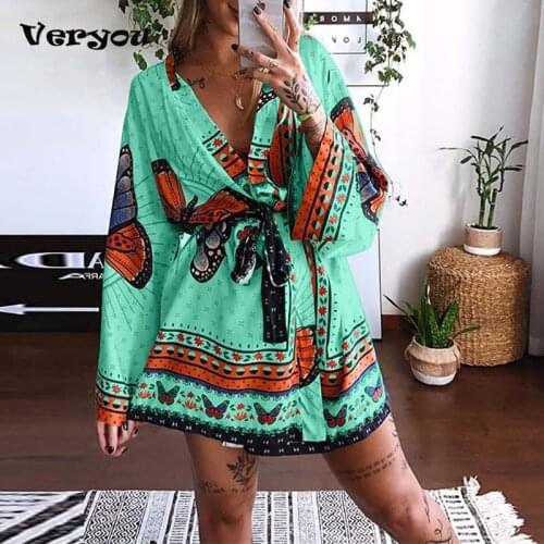 2021 Ladies V Neck Floral Dress Women Spring Summer Print Long Sleeve Lace-Up Mini Dresses For Women Elegant Party Dress 2021