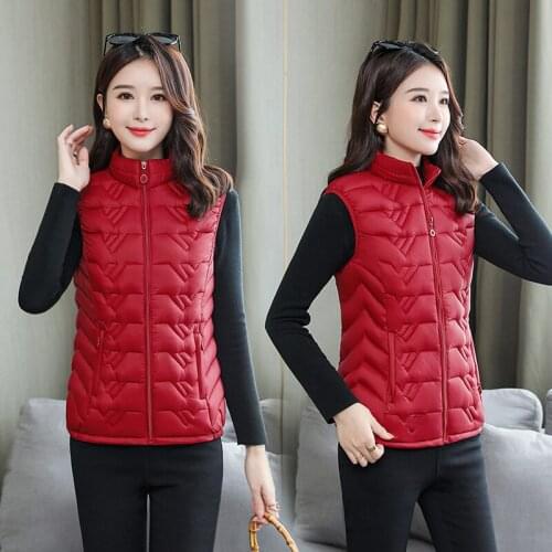 2021 Middle-aged and Elderly Womens Vest Thin and Light Cotton Winter Vests Zipper Sleeveless Keep Warm Jacket Waistcoat 5XL