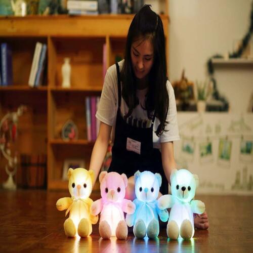 1pc 32cm Creative Light Up LED Teddy bear Stuffed Animals Luminous Plush Toy Colorful Glowing Pillows Christmas Gift for Kids
