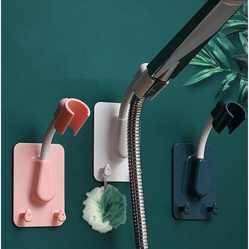 1pc 360° Universal Shower Head Bathroom Holder Adjustable Self-Adhesive Showerhead Bracket Wall Mount With 2 Hooks Stand Storage