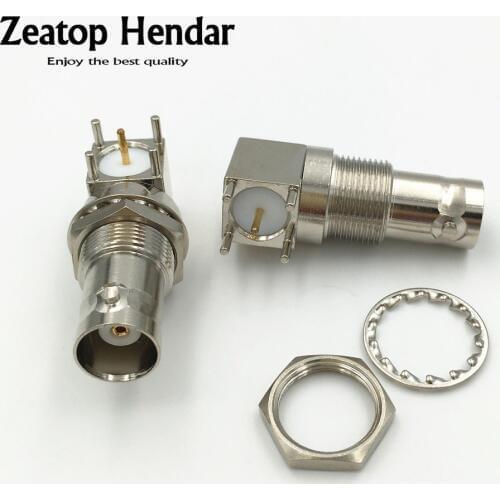 100Pcs Brass BNC Female Jack Socket Right Angle 4 Pin PCB Panel Mount BNC Female Connector Center Solder Chassis Adapter 34MM