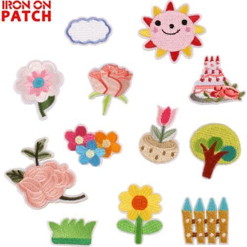 12Pcs Plant Flowers Embroidered Patches for clothes Iron on Sewing Small Cartoon Embroidery Badge for jeans bag Apparel