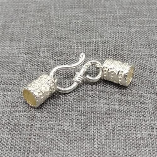 2pcs of 925 Sterling Silver Tribal Shiny Leather Cord End Caps for Bracelet