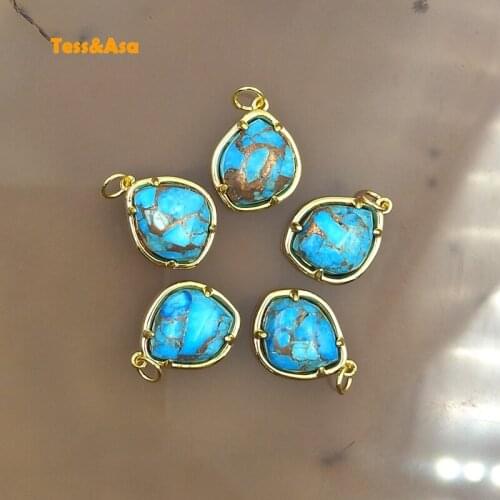 3pcs Natural Turquoise Pendants for Necklace Jewelry Handmade Gold Plated Gemstone Circle Pendants Healing Special Gift