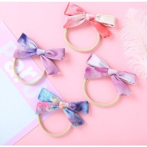 36pc/lot 2020 New 4" Smooth Tie Dye Velvet Handtied Bows Nylon Headband Or Clips For Girls Kids Warm Winter Hair Accessories