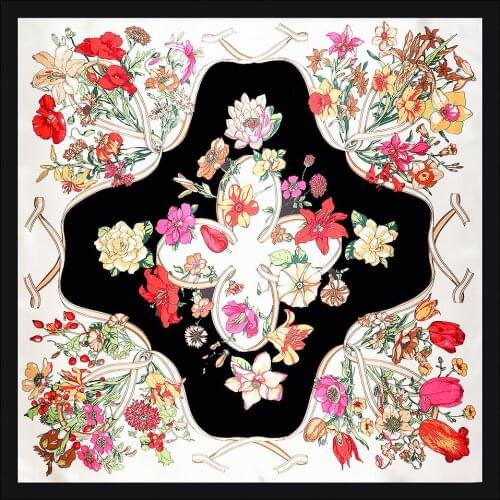 90CM Hand Rolled Twill Silk Scarf Women Square Scarves Fashion Foulards Femme Wrap Bandana Hijab Pareo