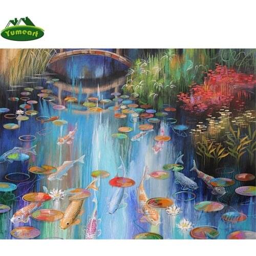 5D DIY Diamond Painting By Number Koi Fish Pond Landscape Cross Stitch Art Picture Diamond Embroidery Mosaic Home Decoration